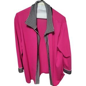 Vintage Jones New York Collection Hot Pink with B&W Striped Trim Jacket - XL